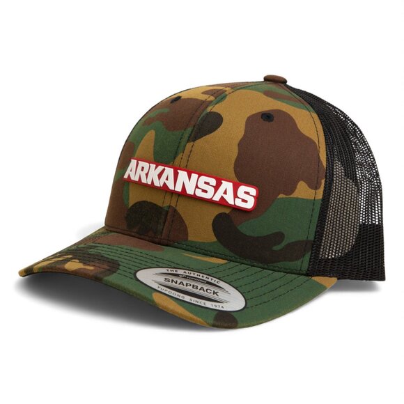Arkansas Razorbacks ARKANSAS White YP Snapback Hat- Army Camo/ Black - Picture 2 of 3